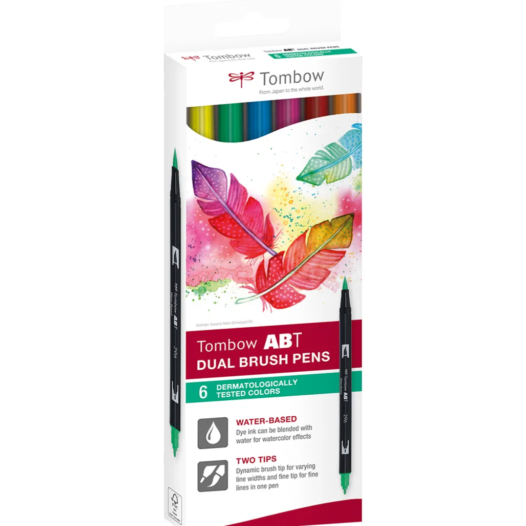 ABT Dual Brush pen 6-set Dermatologiskt testade färger