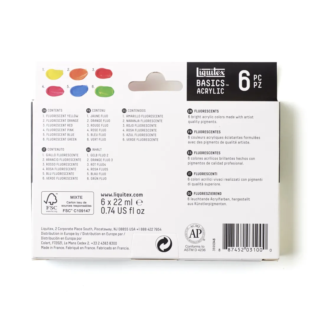 Akrylfärg Fluorescent Set Tubes 6x22 ml