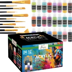 Akrylset 24 färger (59 ml) + 12 penslar