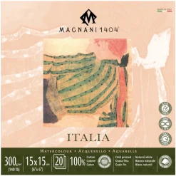 Akvarellblock Italia 100% Bomull 300g Fin Gräng 15x15 cm 20 ark