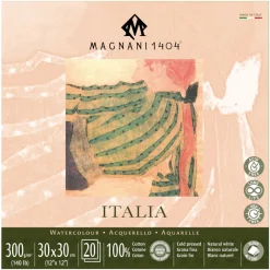 Akvarellblock Italia 100% Bomull 300g Fin Gräng 30x30 cm 20 ark