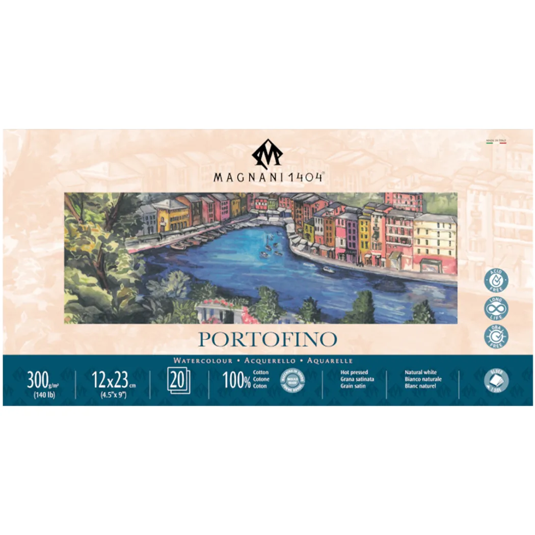 Akvarellblock Portofino 100% Bomull 300g Satin 12x23 cm 20 ark