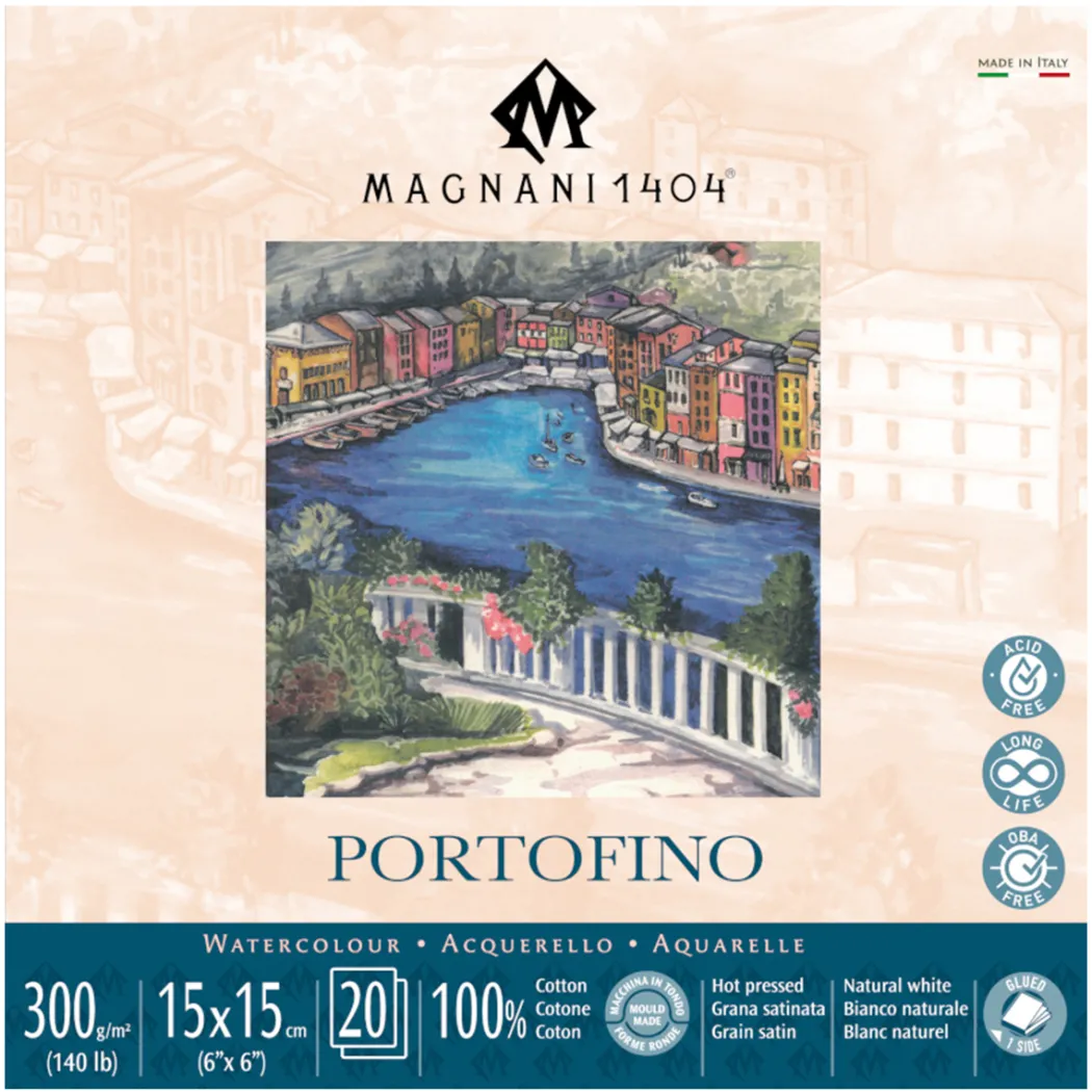 Akvarellblock Portofino 100% Bomull 300g Satin 15x15 cm 20 ark