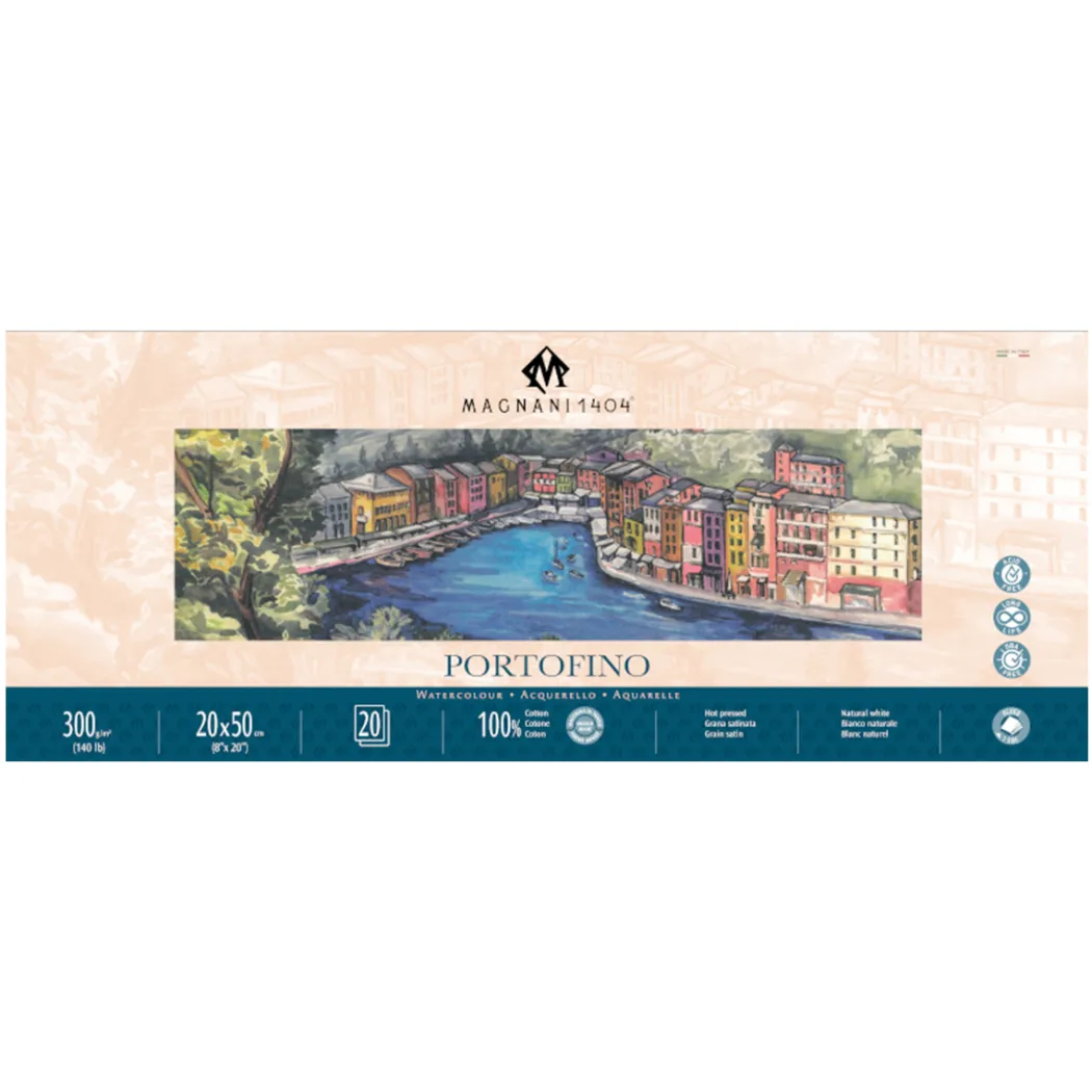 Akvarellblock Portofino 100% Bomull 300g Satin 20x50 cm 20 ark