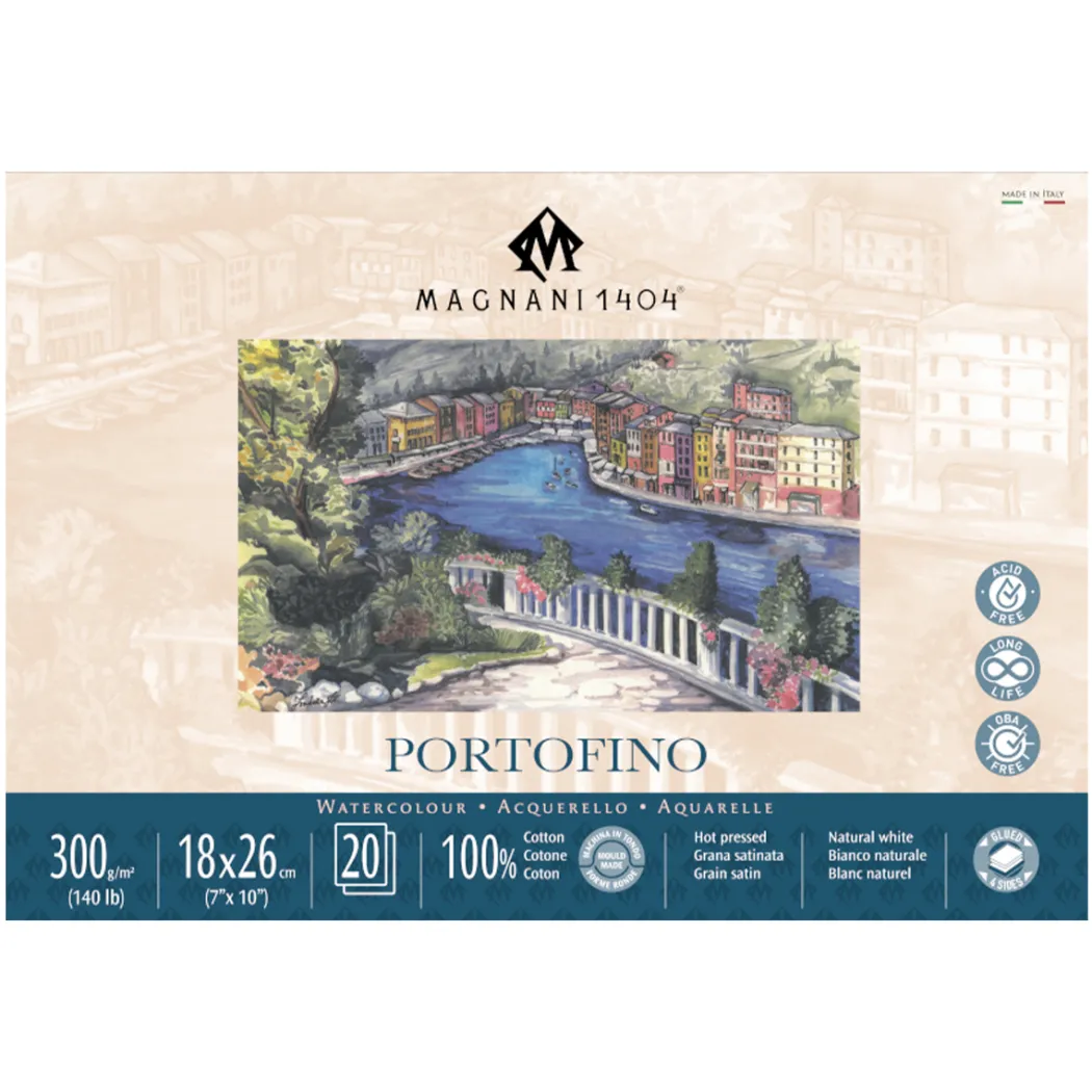 Akvarellblock Portofino 100% Bomull 300g Satin 18x26 cm 20 ark