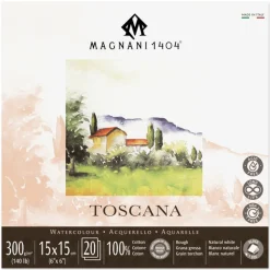 Akvarellblock Toscana 100% Bomull 300g Grov Gräng 15x15 cm 20 ark