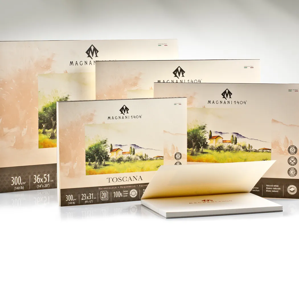 Akvarellblock Toscana 100% Bomull 300g Grov Gräng 31x41 cm 20 ark