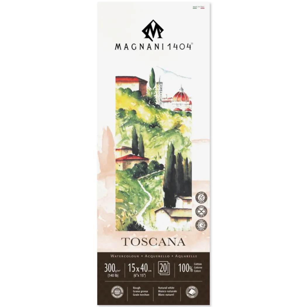 Akvarellblock Toscana 100% Bomull 300g Grov Gräng 15x40 cm 20 ark