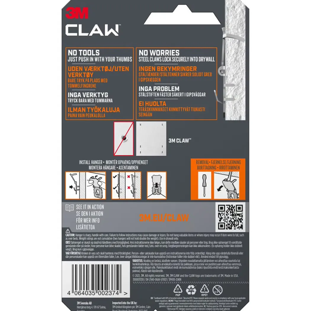 Claw Tavelkrok för gipsvägg 30 kg 2-pack