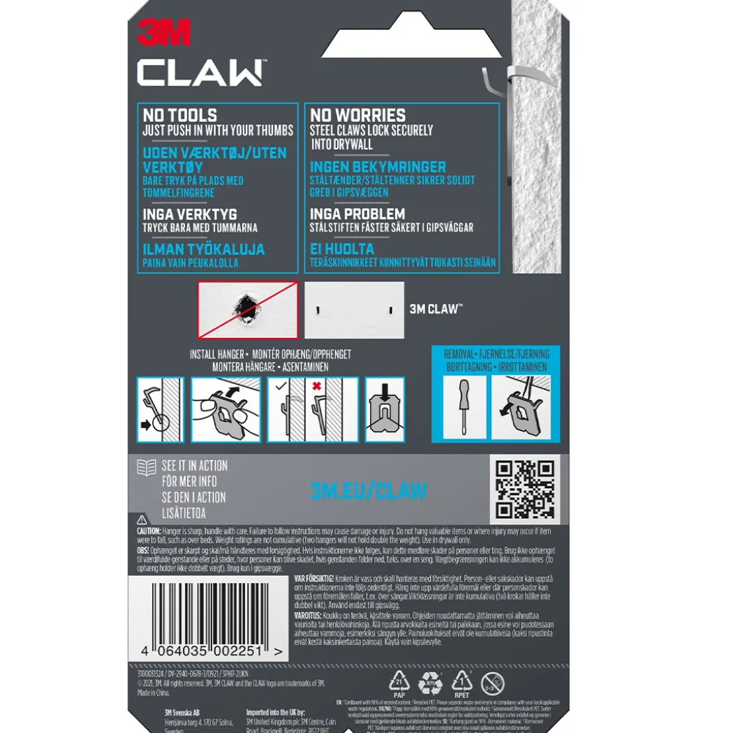 Claw Tavelkrok för gipsvägg 7 kg 2-pack