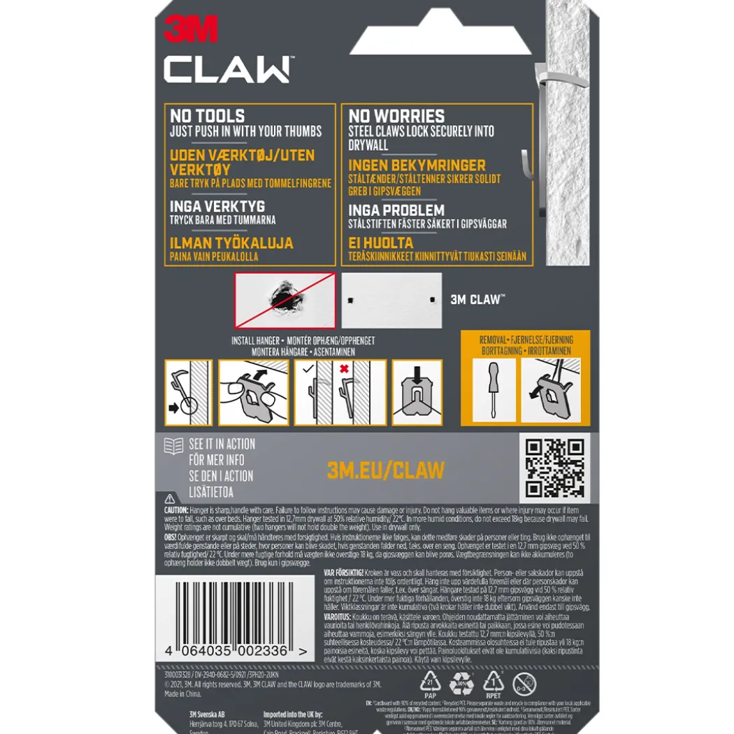 Claw Tavelkrok för gipsvägg 20 kg 2-pack