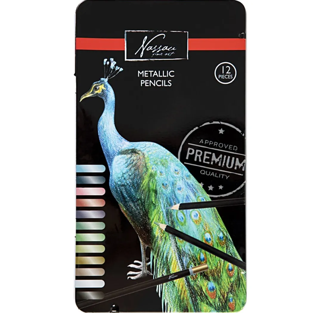 Färgpennor Metallic 12-set plåtask