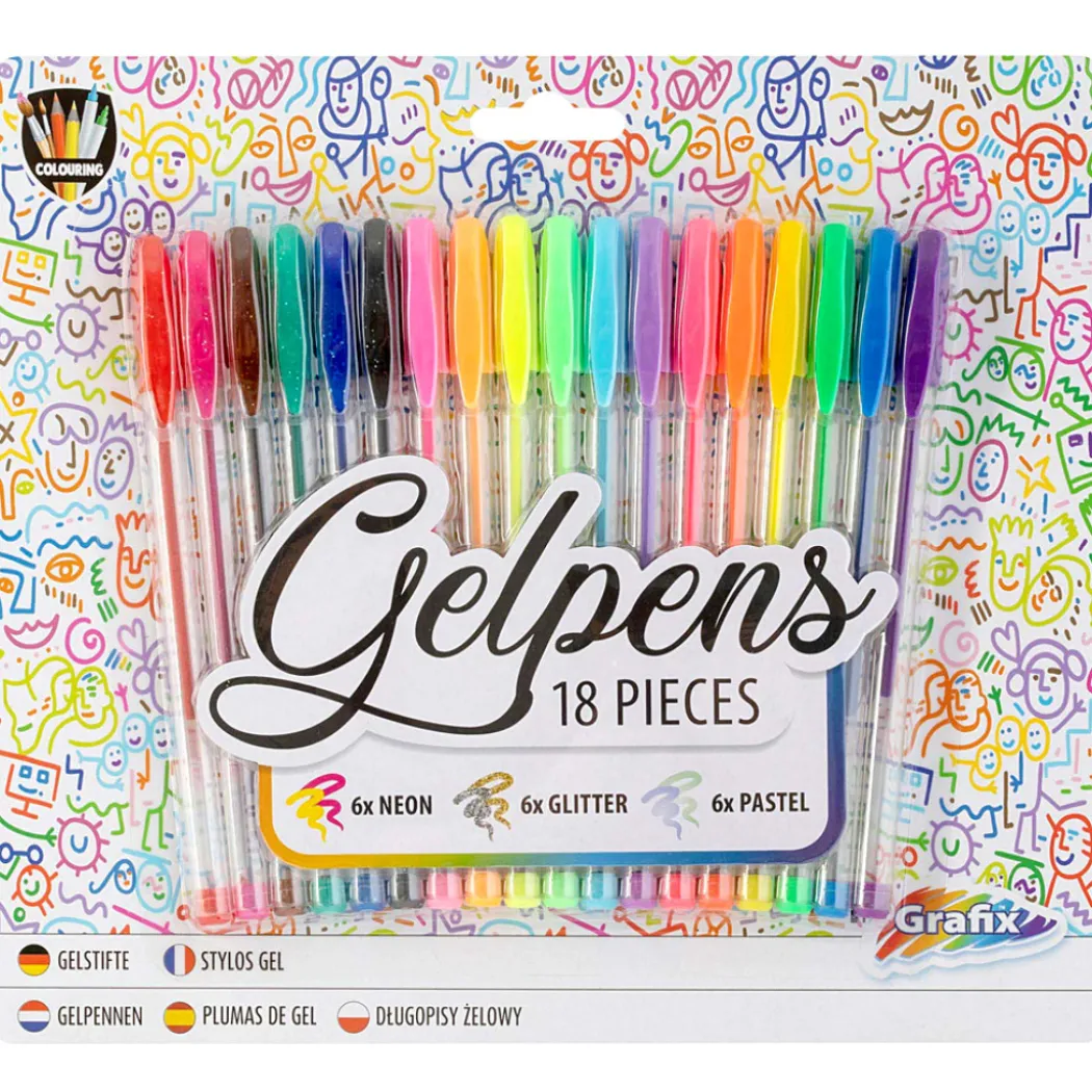 Gelpennor 18-set (Neon/Glitter/Pastell)