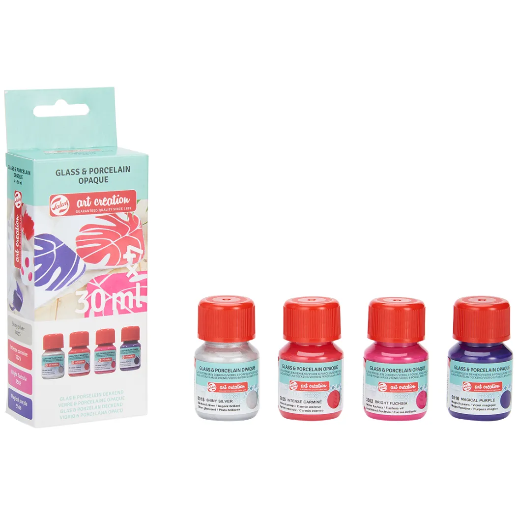 Glas & Porslinsfärg Ogenomskinlig Set 4 x 30 ml Rosa Silver