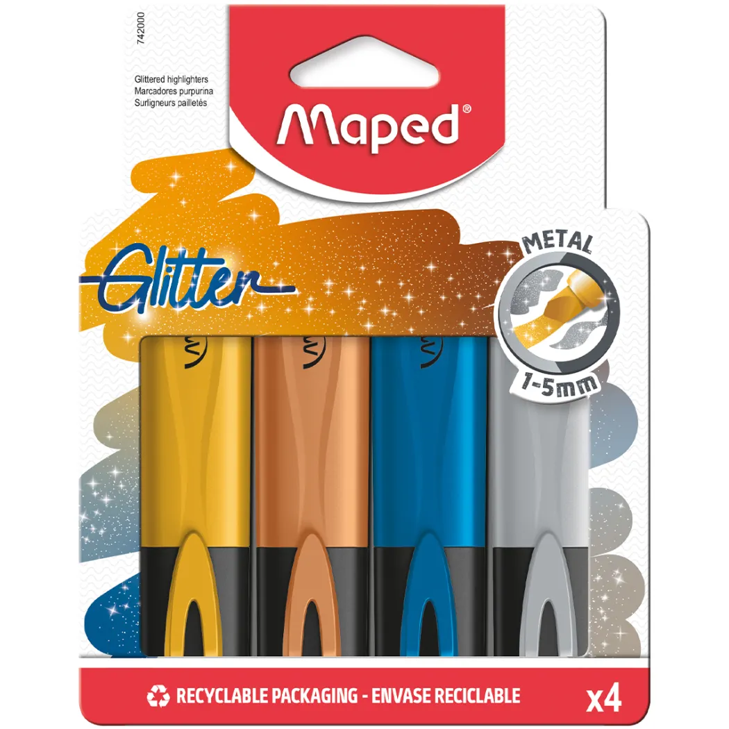 Glittriga överstrykningspennor Metallic 4-pack