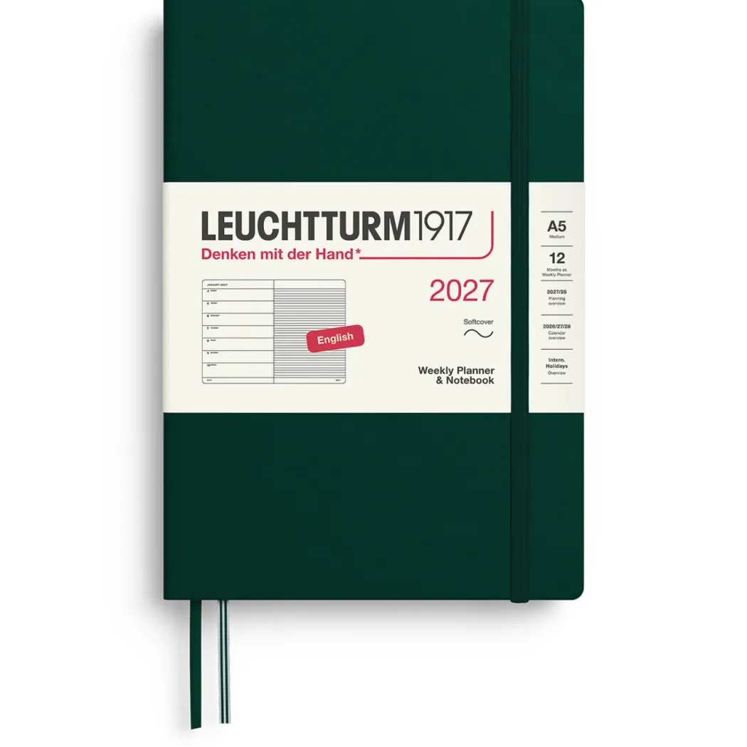 Kalender Weekly Planner & Notebook 2027 A5 Soft Cover Forest Green