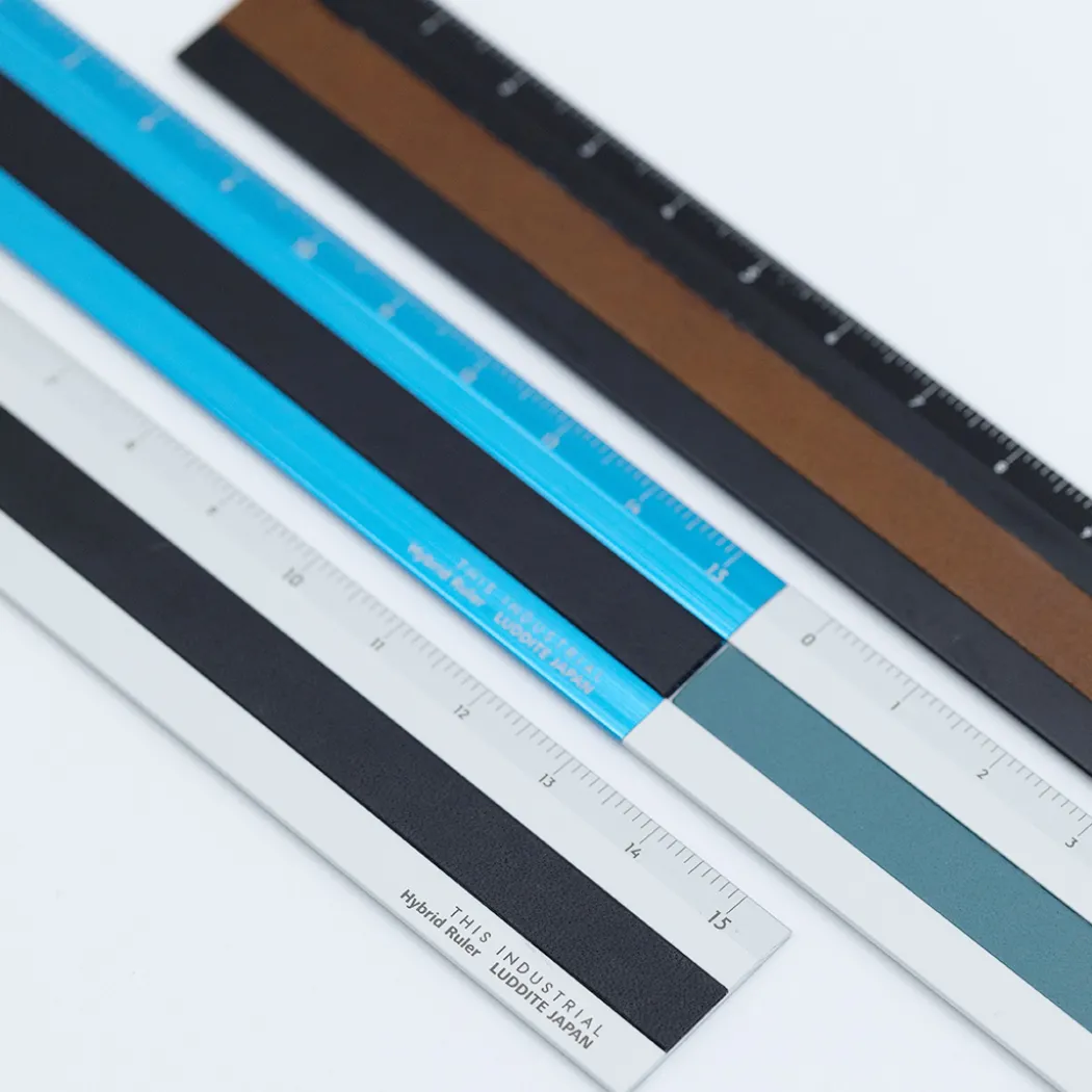 Linjal Aluminium/Läder 15 cm Turquoise/Black