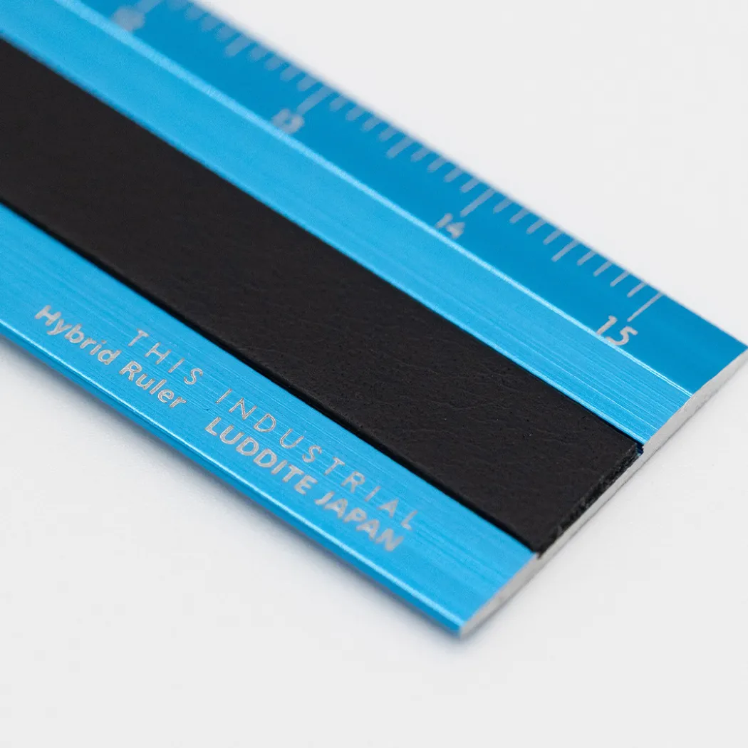 Linjal Aluminium/Läder 15 cm Turquoise/Black