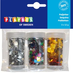Paljetter 3 x Hjärtan 12 g