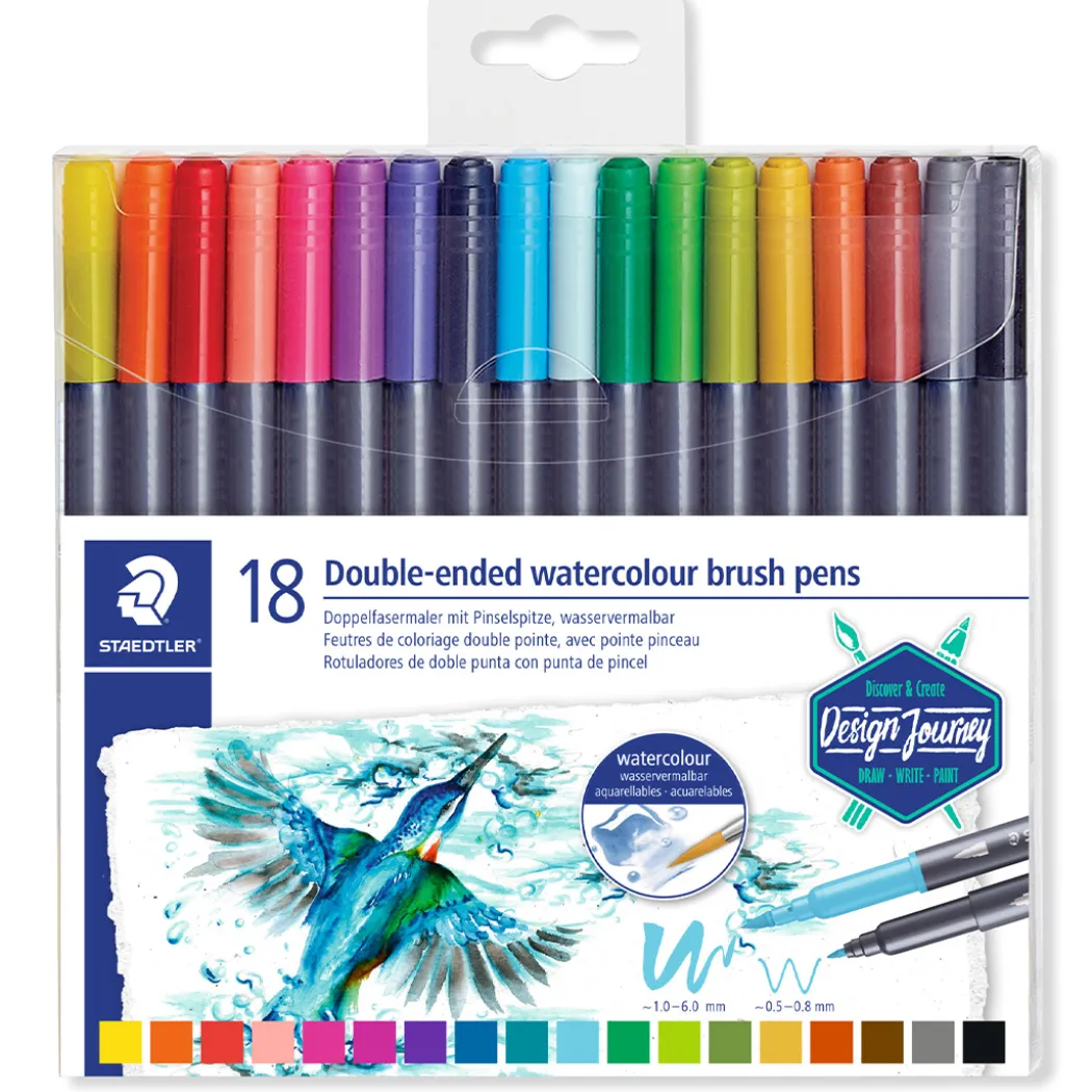 Penselpenna Akvarell Twin-tip 18-set