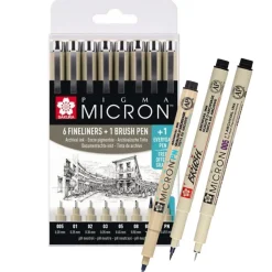 Pigma Micron Fineliner 6-set + 1 Brush Pen + 1 PN