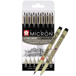 Pigma Micron Fineliner 6-set + 1 Brush Pen