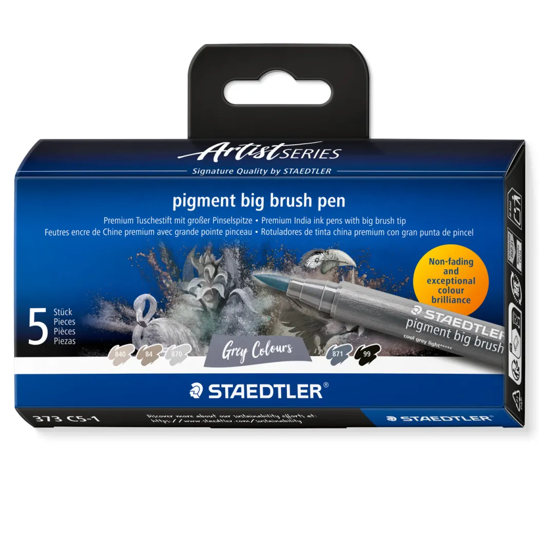Pigment Arts Big Brush Pen 5-set Grey