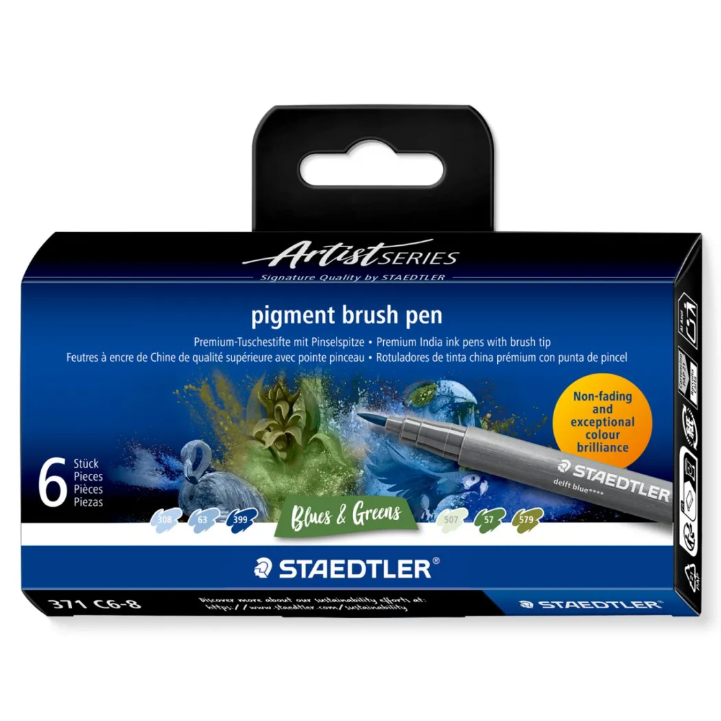 Pigment Arts Brush Pen 6-set Blue/Green