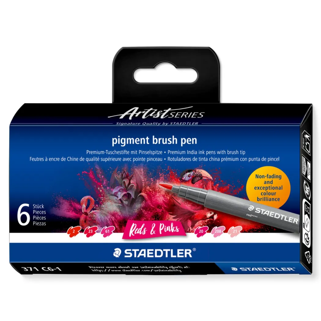 Pigment Arts Brush Pen 6-set Red/Pink