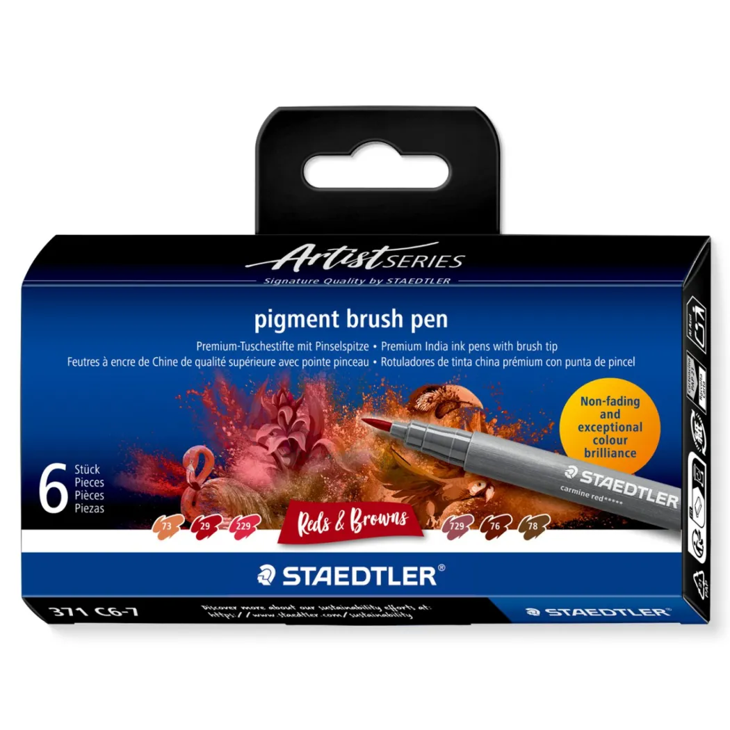Pigment Arts Brush Pen 6-set Red/Brown