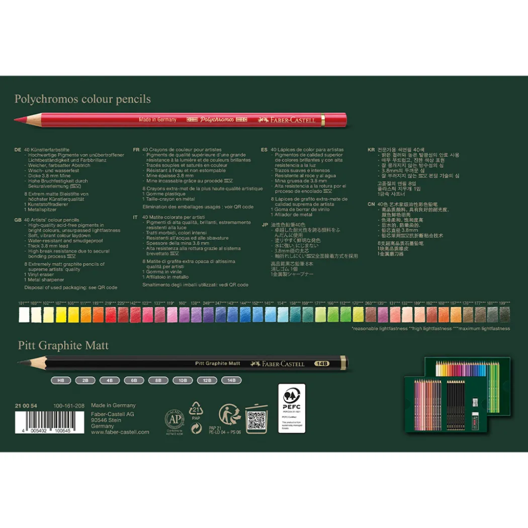 Polychromos & Pitt Graphite Matt Set 40 färgpennor + 8 grafitpennor