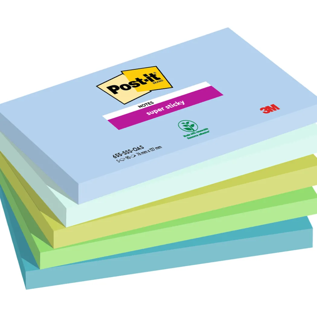 Post-it Super Sticky 76x127 Färgmix Oasis 5-pack