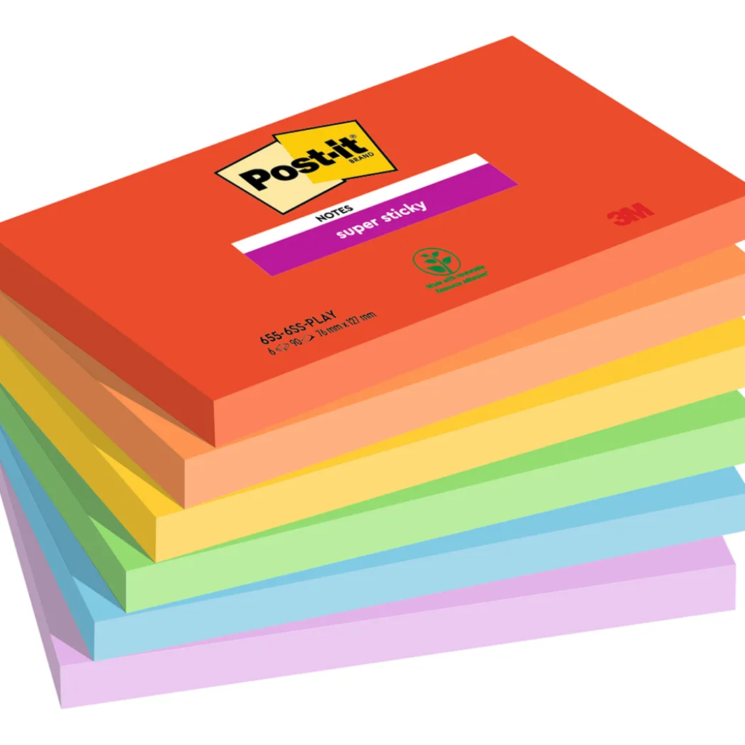 Post-it Super Sticky 76x127 Färgmix Playful 6-pack