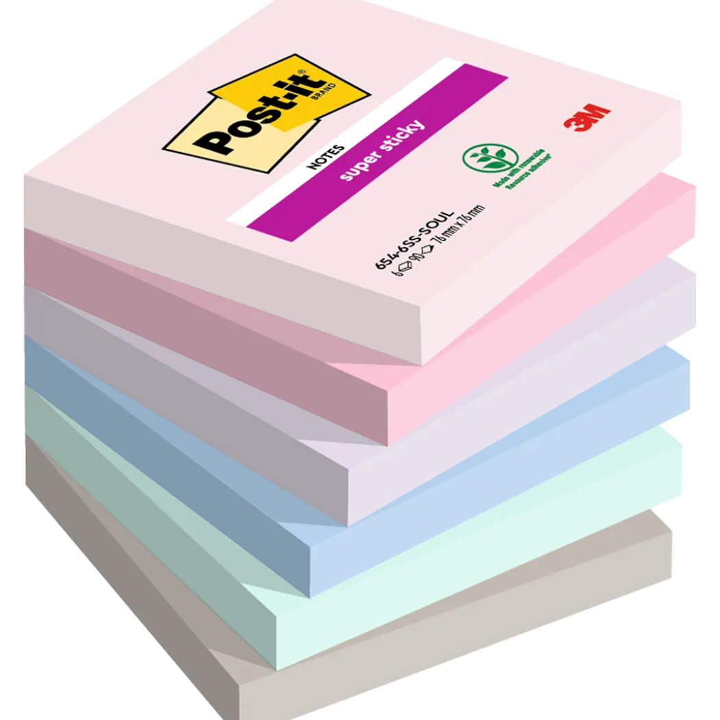 Post-it Super Sticky 76x76 Färgmix Soulful 6-pack