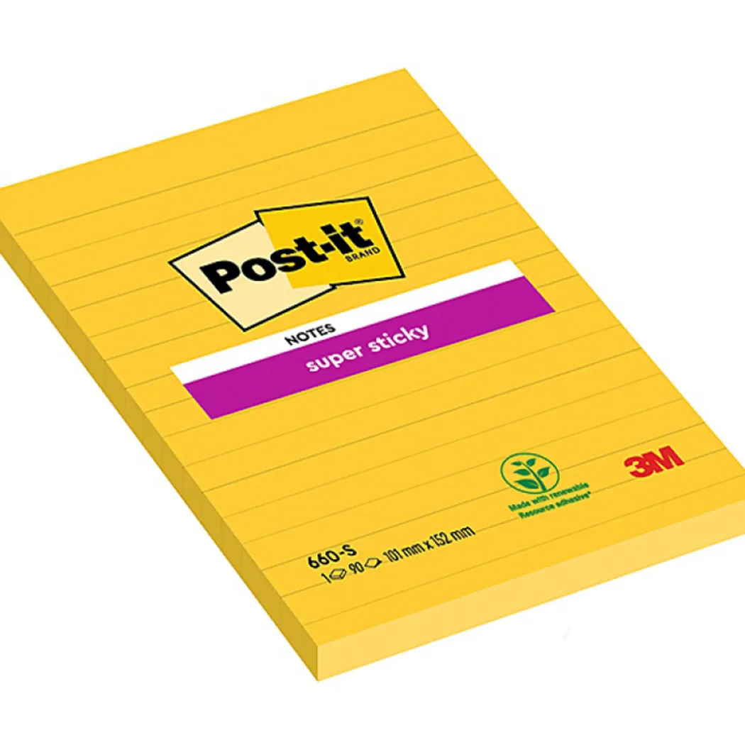 Post-It Super Sticky 102x152 Gul Linjerad