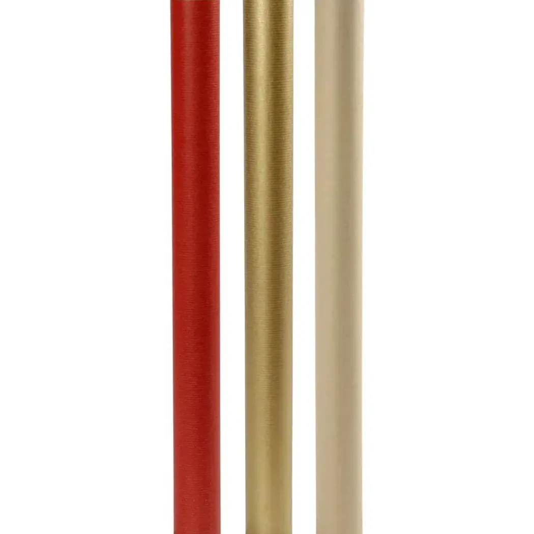 Presentpapper 3-pack 50cm x 5m Kraft/Guld/Röd