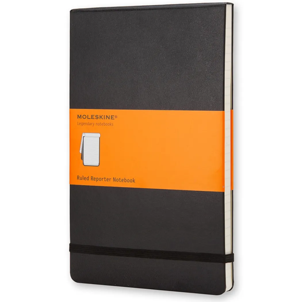 Reporter Hard Cover Notebook Pocket Black Linjerad
