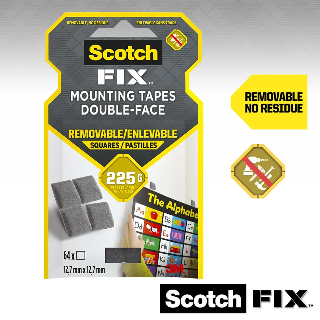 Scotch-FIX Avtagbara fästkuddar 12,7x12,7mm 64-pack