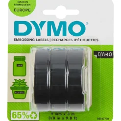 Självhäftande präglingstejp 9mm x 3m Black 3-pack