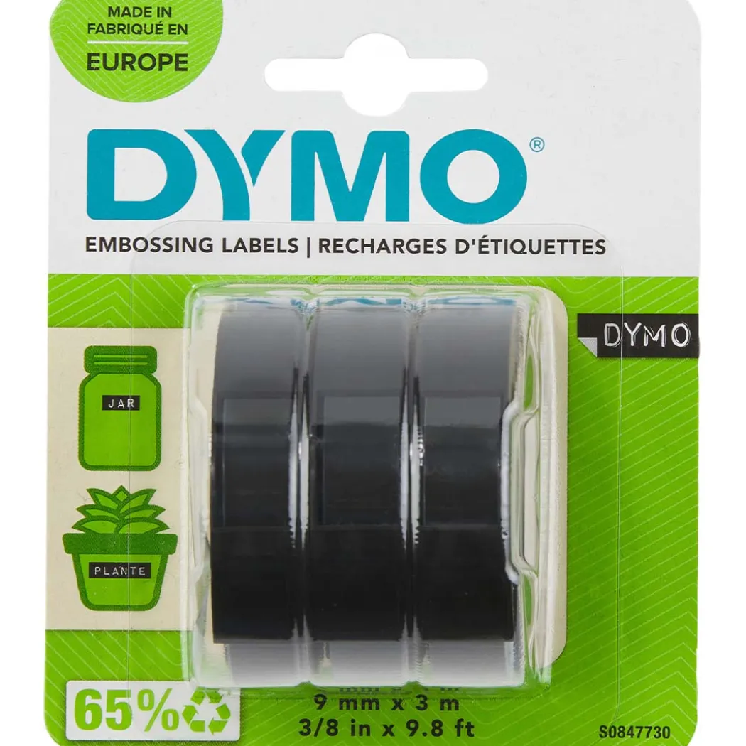 Självhäftande präglingstejp 9mm x 3m Black 3-pack