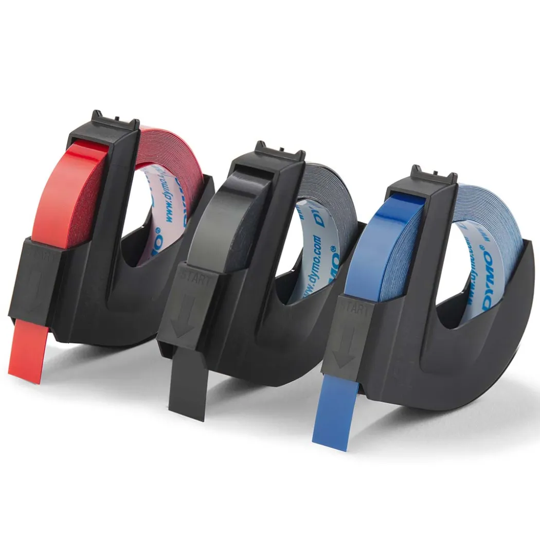 Självhäftande präglingstejp 9mm x 3m Red/Blue/Black 3-pack