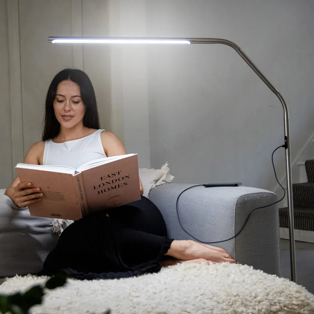 Slimline 4 Floor Lamp Brushed Steel
