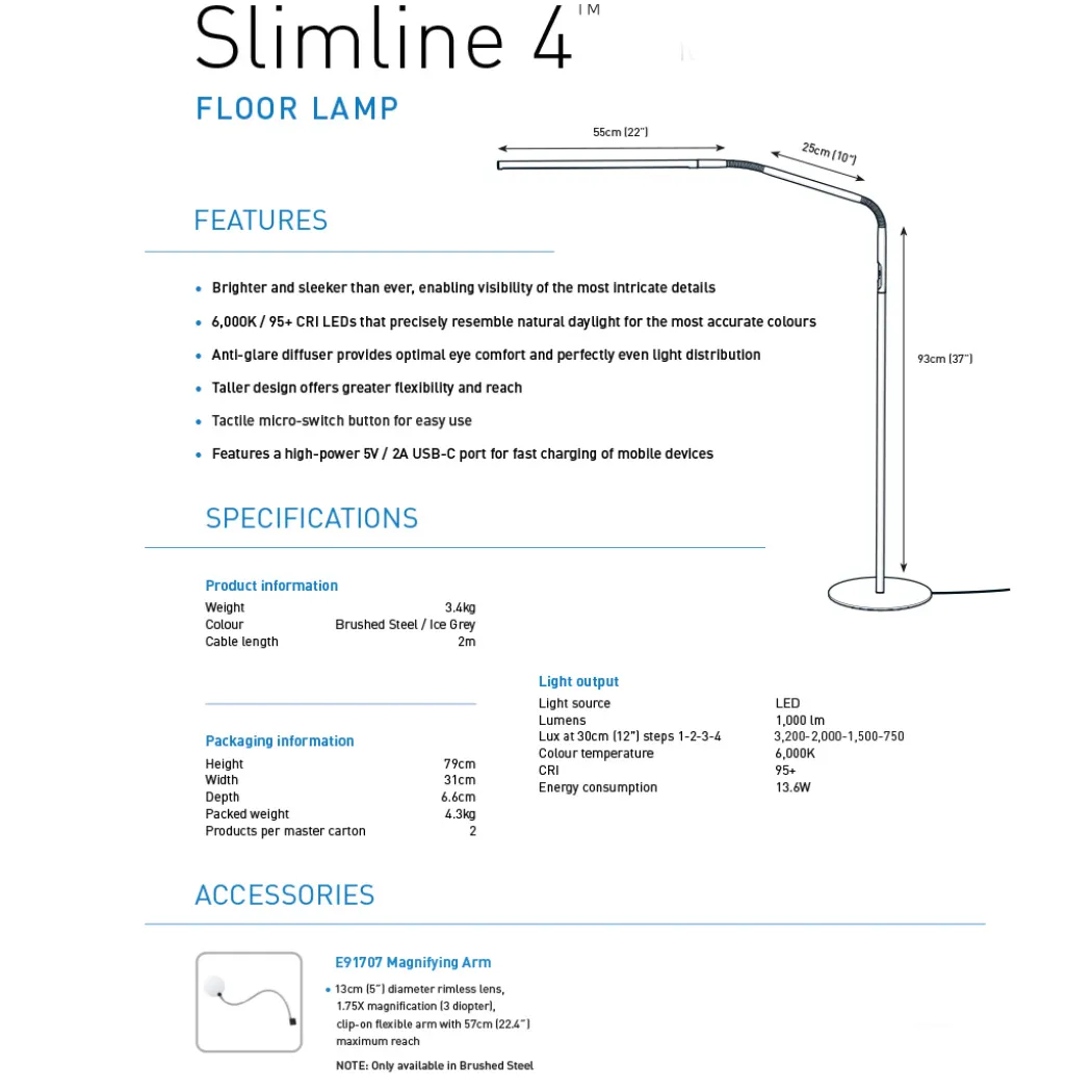 Slimline 4 Floor Lamp Ice Grey
