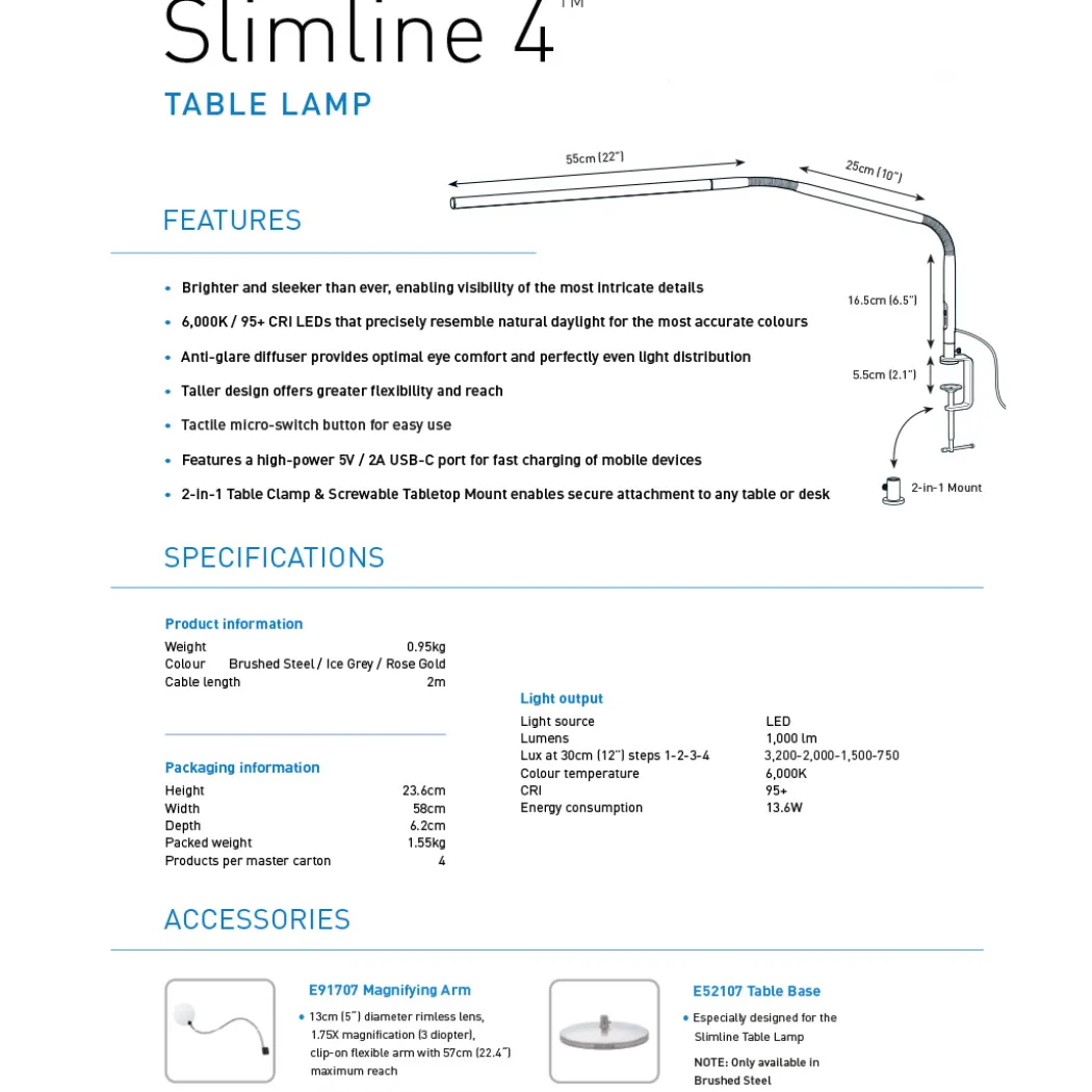Slimline 4 Table Lamp Brushed Steel