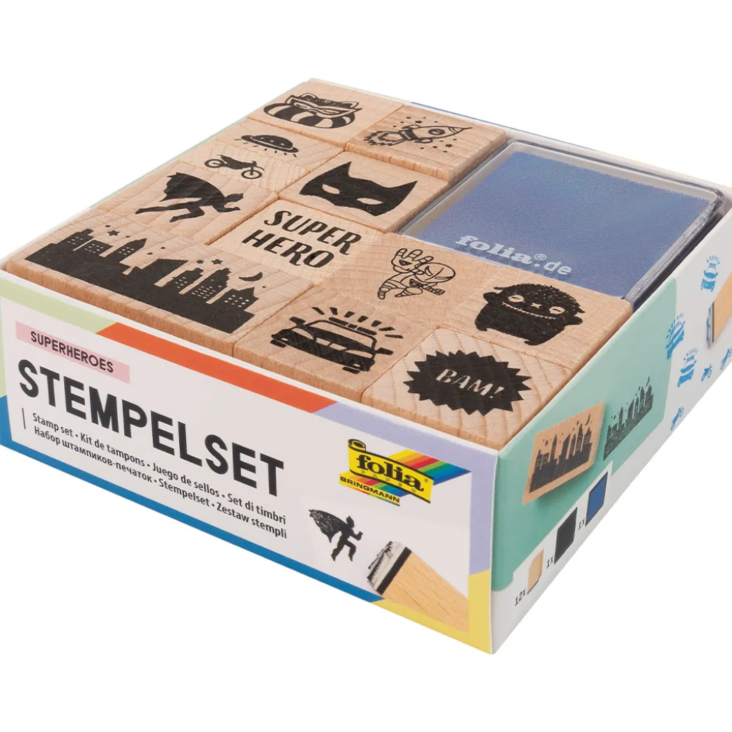 Stämpelset + stämpeldyna Superheroes 12-pack