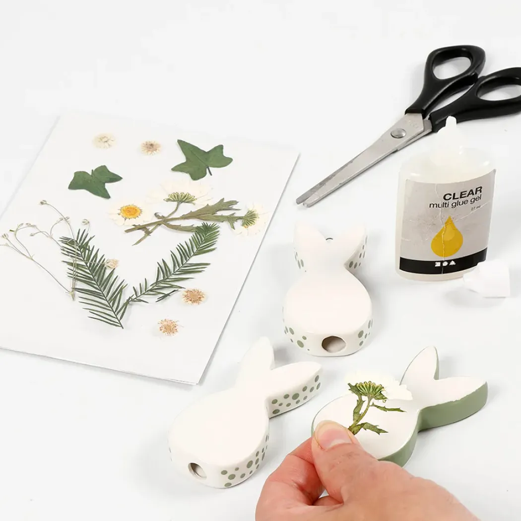 Torkade blommor och blad Råvit
