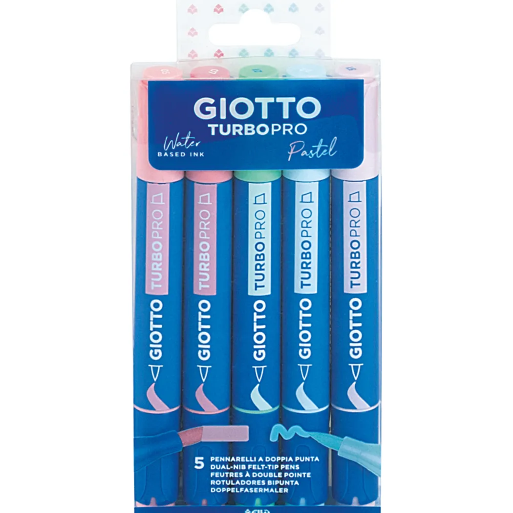 Turbo Pro Dual Tip Marker Pen 5-set Pastel