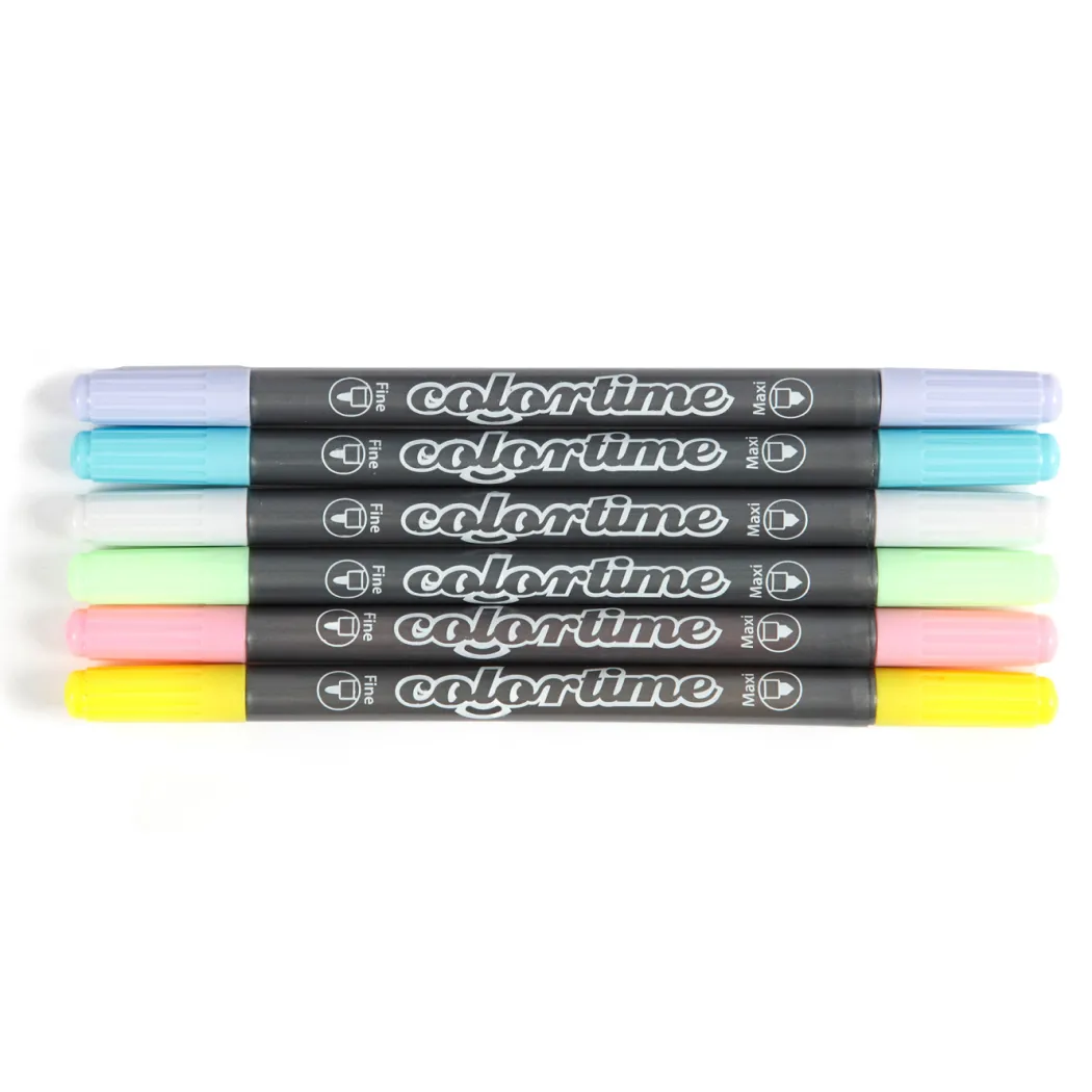 Tuschpennor Two-Tip 6-set Pastel