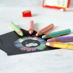 Woody 3-in-1 Färgpennor Pastell 6-set + vässare (3 år+)