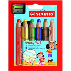 Woody 3-in-1 Färgpennor 6-set + vässare (3 år+)